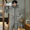 Men's Sleepwear Coral Fleece Pajama Sets Men Winter Warm Sleepwear Long Sle Trouser Pajamas Flannel Thick Homewear Zipper Hooded PajamasL231202