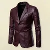 Men's Jackets Faux Leather Jacket Fashionable Suit Coat Lapel Style Long Sleeve Business With Pockets For Windproof