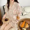 Kadın pijama yaz kadın pijama set giyim pamuk Korece Korece Kısa Pijama Bebek Yaka Bal Şeftali Baskı Pijama Femme Günlük Ev