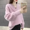 Kobiety swetry różowy sweter kobiety zima seksowne puloby w szyku w dekolcie duże rozmiary duże dzianiny zagęszcze
