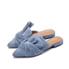 Slippers Ladies Mules Summer Women Flock Bow-knot Flats Fashion Pointed Toe Office Shoes Slides Woman Slipper