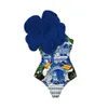 Badebekleidung Blau One Shoulder Rüschendruck Blumen Badeanzug Set Cover Up Einzelstück Micro Monokini Sexy Bademode für Mädchen Sommer Strand 231202