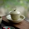 Teaware set honungsglasade lättnad Kronblad Retro tre täckta skål Teacup Enkel kinesisk te-set keramisk anti-