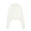 Women's Jackets Spring Warmer Faux Fur Lapel Collar Knit Cardigan Jacket Long Sleeve Zipper White Sweater Coat Female