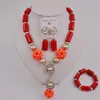 Necklace Earrings Set Fashion Red Nigerian Coral Beads African Wedding Bridal 12-G-04