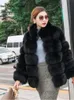 Womens Fur Faux Winter Coat Luxury Imitation Fox Striated Fluffy Stand Collar Fashion Zipper Plush Jacket 231202