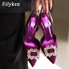 Klänningskor Eilyeken Autumn Design Silk Women Pumps Crystal Strange Style High Heels Bekväm Party Wedding Bride Shoes 231201