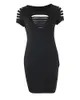 Wycięte czarne mody drabinowe okrągły szyja krótkie rękawy mini swobodny sukienka letnia ubranie dla kobiet vestidis
