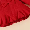 Conjuntos de roupas 3 pcs criança bebê menina roupas conjuntos bowknot vermelho top amor impresso calças casuais roupas infantis nascidos roupas de bebê 6m 12m 231201