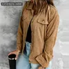 Vestes Femmes Femmes Outwear Lâche Boutonné Avec Poches Mode Doux Automne Hiver Manches Longues Veste En Velours Côtelé Solide Revers Cadeau Casual