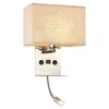 Wandlamp El Nachtkastje Stof Met Schakelaar USB-interface Slaapkamerverlichting Voor Lezen Chroom Basis Beige/Wit/Zwarte Kap