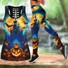 Kvinnors leggings Sommarmodesport Yoga Suit Halloween HappyPrint Women Hollow Tank Top Suitxs-8xl