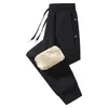 Pantalones para hombres Casual Hombres Bolsillo reforzado para felpa gruesa Invierno Cordón Elástico Cintura Bolsillos con cremallera Suave