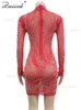 Urban Sexy Dresses Znaiml 2023 Elengat soirée perles diamant rouge robes de soirée femmes plumes strass maille transparente Robe moulante anniversaire Robe T231202