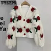 Vrouwen Truien WTEMPO Mode Zoete Nepbont Korte Gebreide Jas Herfst Dames Elegant Rose Bloem Trui Vest 231202