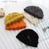 Beanie/Skull Caps Solid Color Sticked Hat Punk Hip Hop Beanies For Men Women Metal Pin Ring Brimless Melon C vinter Varma virkning Bonnet Hatsl231202