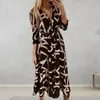 Casual Dresses Women Midi Dress Stylish Spring-Fall Women's Colorful Lapel Loose Hem Tight Midj med snörning Detaljer Flowy