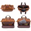 Briefcases Crazy Horse Vintage Men's Genuine Cow Leather 17 Inch Laptop Computer Bag Luxury Brown Hand Shoulder Messenger Bags