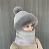 Bérets en peluche épaissie hiver femmes écharpe casquette couleur bonbon Anti-froid cou plus chaud extérieur coupe-vent pulls masqués chapeaux doux polaire chapeau