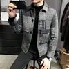 Men's Jackets 2024 Hombre Korean Casual Men Stitching Jacket Slim Fashion Warm Long-sleeved Plaid Gentleman Pockets Coat S-3XL