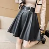 Rokken Neophil 2023 Winter Vrouwen Mode Gesp Belted Kunstleer Mini Flare Baljurk Jupe Femme Pu Latex Korte Rok s230902