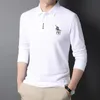 Polos pour hommes hommes couleur unie broderie revers à manches longues T-shirt décontracté affaires en plein air Polo 231202