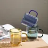 Copos de vinho 300ml cor copo de parede dupla com alça copos de água de vidro para café café da manhã alto borosilicato canecas engraçadas amarelo azul