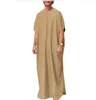 Ethnic Clothing 8 Size Jubba Thobe Men Islamic Arabic Kaftan Solid Short Sleeve Loose Retro Robes Abaya Middle East Muslim Mens Robe