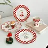 Pratos Pratos Kawaii Série de Natal Cerâmica Placa Talheres 350ml Gingerbread Man Caneca Ins Pintados à Mão Dos Desenhos Animados Cozinha Suprimentos 231202