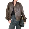 Women's Leather 2023 Fashion Pilot Jacket Coat Genuine Sheepskin Style Wide Shoulder Autumn Jacke