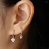 Hoop Earrings 925 Sterling Silver Ear Needle Heart Crystal Dangle For Women Simple Star Pendant Fashion Jewelry Gifts