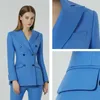 Calças femininas de duas peças Tesco Blue Suits Define para mulheres 2 calças de escritório duplo breasted blazer jaqueta slim fit uniforme calça feminina