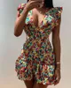 Summer Shoulder Floral Print Bodycon Dress Women One Sleeve Plunge Irregular Sexy Party Dresses Vestidos