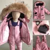 Down Coat Baby Girls Snowsuit Coat Children Winter Down Passar varm riktig päls krage för pojke förtjockar barnen parkas outwear 1-4 år 231202