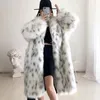 Womens Fur Faux Women Winter Fox Coat Lady Casual Snow Leopard Print Jacka Kvinnlig tjock varm midlong plysch Ytterkläder 231202