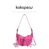 حقائب المساء Kokopeas Pink Punk Underarm Bag Lage for Women Luxury Leather Sling Fanny Daypack Fashion Crossbody Hobo 231201