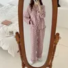 Frauen Nachtwäsche Baumwolle Koreanische Pyjama Herbst Nette Herz Druck Pyjamas Langarm Pijama Weibliche Set Negligé Strickjacke Anzug 231201