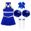 Cheerleading Enfants Filles Cheerleading Uniforme Tenues De Danse Lettre Imprimer Robe De Danse 1 Pc Bowknot Chapeaux 2 Pcs Fleurs À La Main Rayé Tube Chaussettes 231201