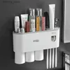 Toothbrush Holders Large toothbrush holder Free punch mouthwash brushing cup Light luxury wall hanging bathroom dental storage set Q231202