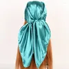 Foulards 90x90cm couleurs solides foulard foulard hijab pour femmes soie satin bandeau cheveux femme châles carrés foulards