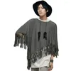 Men's T Shirts Korean Version Of Tassel Personality Five-Point Sleeve T-Shirt Performance Stage Fringe Cloak Tees Punk Shawl Capes Tops