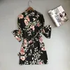 Mulheres sleepwear elegante quimono robe roupão mulheres noiva casamento outono impressão cetim camisola robes feminino casual casa vestidos