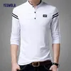 Polos masculinos Yesmola Homens Manga Longa Primavera Outono Sólida Camiseta Masculina Roupas Mandarim Collar T-shirts Tops Polo Camiseta para Homens 231202