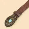 Ceintures 100-115 cm Vintage Western cuir gaufré Turquoise Concho ceinture pour femmes marron boucle ovale décorative en gros