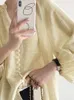 Basic Casual Dresses Solid Linen Long Lantern Sleeve Woman s Shirt V neck Strappy Button Loose Female Shirts Spring Summer Sweet Ladies Top 231202