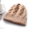 Bonnets hiver câble lourd cachemire 35% casquette tricot chapeau côtes chaud femmes laine douce automne Skullies réel Pushmina D 2023