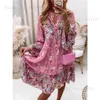 Urban Sexy Dresses Women's Fashion Spring Autumn New Knee Length Dress Sexy V-neck Style Sweet Printed Long Sleeve Swing Dress T231202