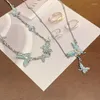 Colliers pendentifs INS Collier de papillon liquide bleu lac avec chaîne de collier de luxe haut de gamme de style européen et américain double couche