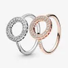 Neue Marke 100 % 925 Sterling Silber Roségold Funkelnder Halo-Ring mit Zirkonia-Steinen für Frauen Eheringe Mode Jewelr278r