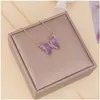 Pendant Necklaces Glass Crystal Butterfly Necklace Translucent 9 Colors Luxury Jewelry Women Pendant Simple And Elegant Opp Plastic Pa Dhgfm